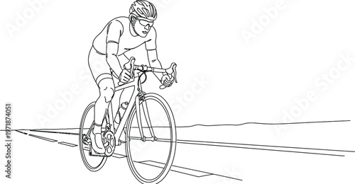 Sketch of a person riding a bicycle along a winding road reflecting in water