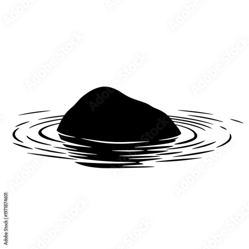 Stone in Water: A striking silhouette captures a stone resting in tranquil water, its presence creating mesmerizing concentric circles that ripple outwards. 