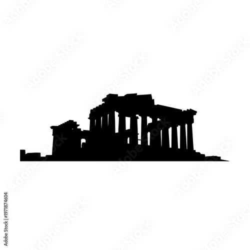 Ancient Glory Silhouette: A stark black silhouette of a majestic ancient Greek temple, a testament to history and architectural prowess. 