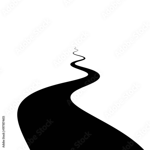 Winding Road to Infinity: A minimalist design depicts a sleek, winding road leading towards the horizon, symbolizing a journey towards infinity. It evokes themes of journey, progress, and ambition.