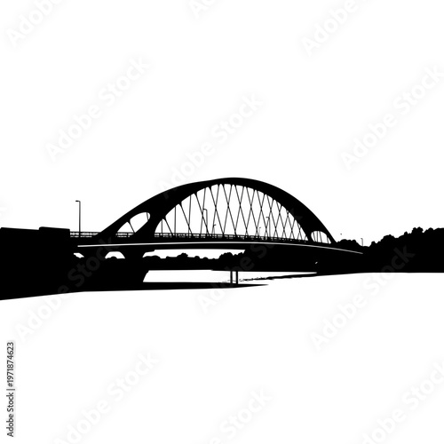 Silhouette of a Modern Bridge: A sleek and contemporary bridge design, a testament to modern engineering, gracefully spans a tranquil body of water.