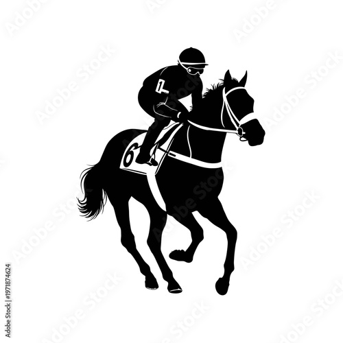 Galloping Silhouette: A racehorse and jockey silhouette in motion, capturing the dynamic energy and elegance of equestrian sport.