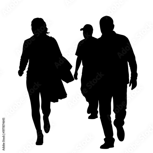 Silhouette of People: A dynamic silhouette captures a group of individuals moving forward, their forms suggesting a shared direction. The image symbolizes motion, unity, and an unseen destination.