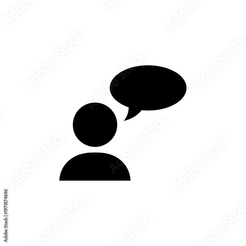 Simple Silhouette Dialogue: A minimalist silhouette depicts a person in mid-conversation. The image, devoid of distractions, prompts contemplation of communication, human interaction, and thoughts.