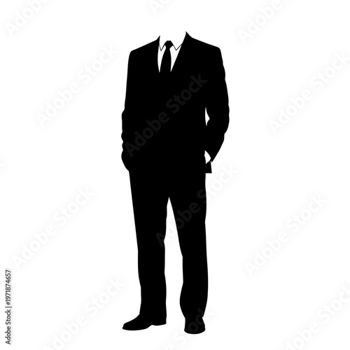 Dressed to Impress: An elegant silhouette of a man in a sophisticated suit, complete with a crisp tie and polished shoes, radiates confidence and professionalism.
