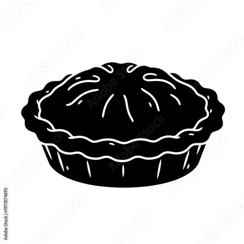 Delicious Pie Silhouette: A tempting black silhouette of a freshly baked pie, the intricate details of the crust and filling suggest a delightful treat