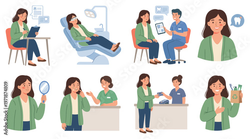 Character Set Dental Care Healthcare Medical Poses and Activities Collection