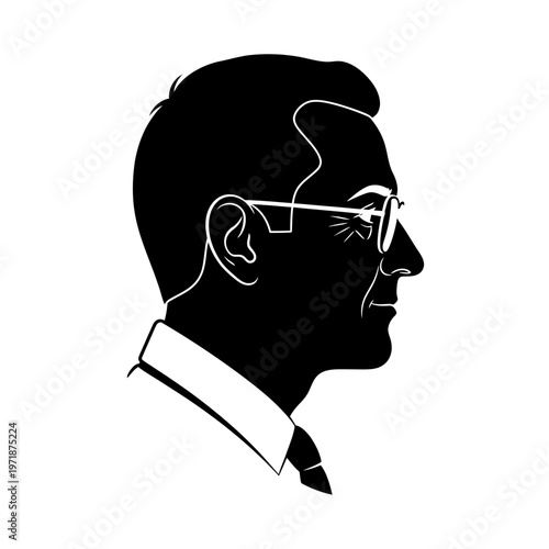 Elegant Silhouette: A refined profile of a man, accentuated by his sharp features and spectacles, captures a sense of intellectual poise.