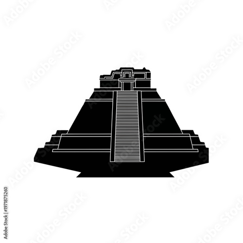 Ancient Pyramid Silhouette: A striking silhouette of an ancient pyramid rises majestically, its stepped structure echoing tales of a rich past and cultural grandeur.