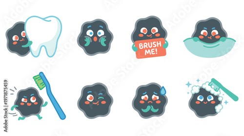Adorable Dental Care Character Set Fun Healthcare Poses and Medical Activities for Oral Hygiene