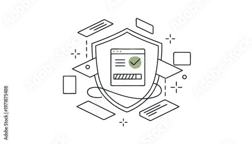 Digital Shield with Checkmark for Cyber Security Illustration.