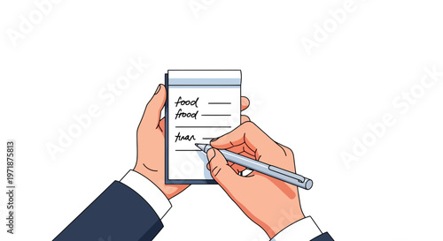 Business Person Hands Writing On A Small Paper Notepad With A Metal Pen For Taking Important Notes During A Professional Office Meeting Or Work Task