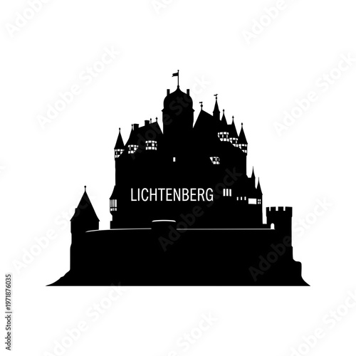 Lichtenberg Castle Silhouette: A striking silhouette of Lichtenberg Castle stands boldly, showcasing its intricate architectural details against a clear backdrop.