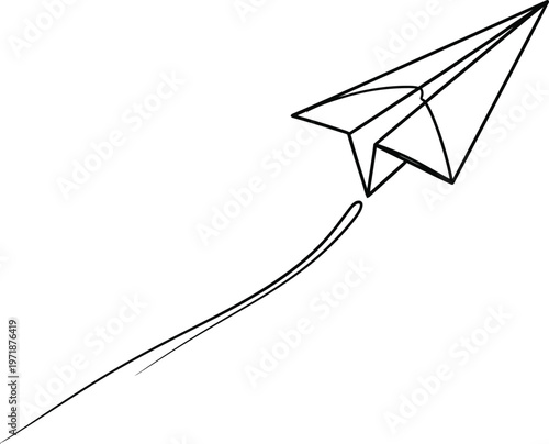A hand drawn paper airplane soaring through the air representing freedom and childhood dreams