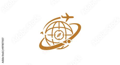 Golden Globe with Airplane and Compass Symbolizing Travel and Exploration.