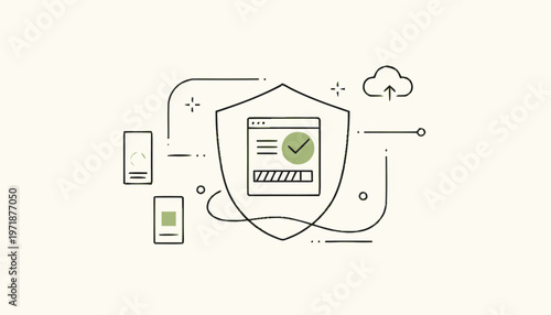 Digital Security Shield with Checkmark for Data Protection.