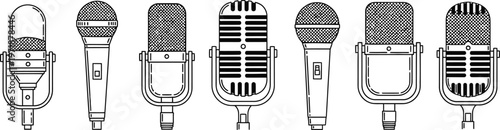 Vintage microphone collection a hand drawn sketch of classic recording devices