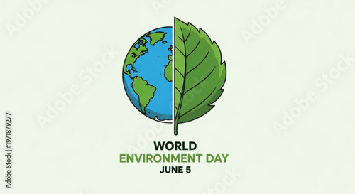 World environment day poster with globe and green leaf on light background