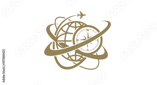 Elegant Travel Logo Featuring Globe, Compass, and Airplane Symbol.