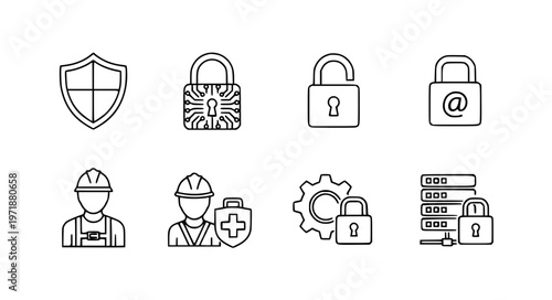 Minimal security protection thin line vector icon set EPS10 isolated