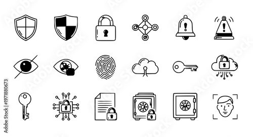 Stylized security safety thin line icon set vector EPS10 isolated on white