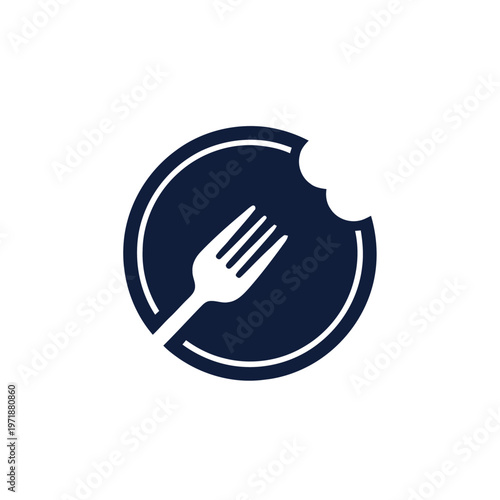 Fork Inside Circle with Bite Mark Food Icon.