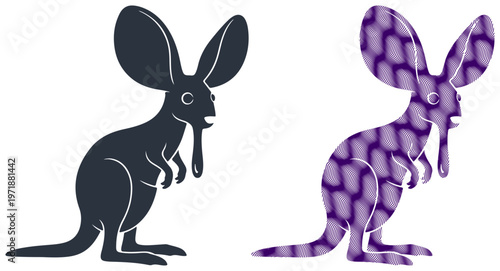 Playful kangaroo silhouette with patterned fill, representing creativity and fun