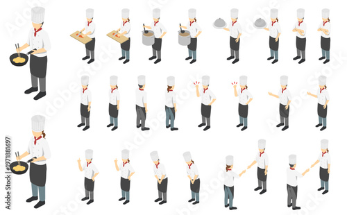 アイソメトリックイラスト：男女のシェフセット