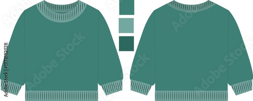 Sweatshirt Mockup Green Sweater Flat Design Winter Clothes Mockup Front and Back View Brand and Fashion Wear Vector