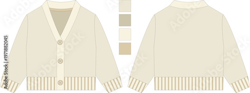 Winter Cardigan Front and Back Mockup Beige Color Flat Apparel Mockup for Fashion Brand Vector
