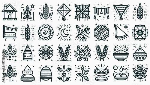 Festive Icon Collection: An assorted compilation of artistic line drawings, embodying the essence of celebration, culture, and tradition.