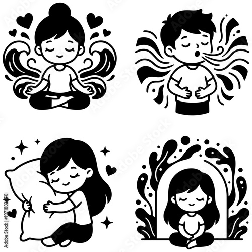 People experiencing emotions in various states of mind and relaxation