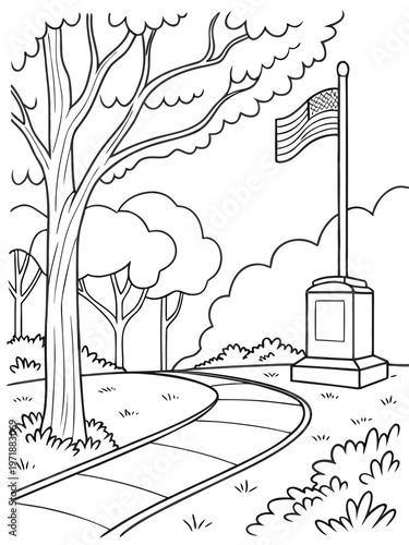 A flagpole with an american flag on a sidewalk