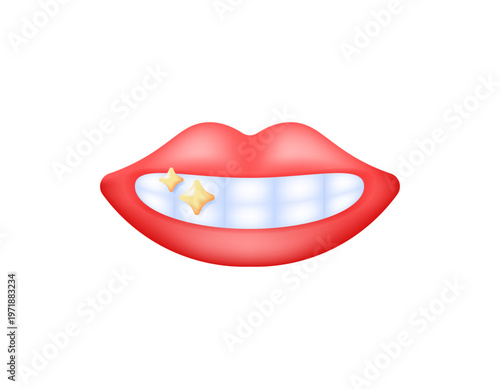 Lip and teeth care concept. Illustration of a symbol of beautiful, rosy lips and clean, white teeth. Clinic and specialist doctor. Dentist and mouth. Beauty, health, icon, 3D vector style