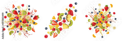 Fruit Explosion Macro Flying View, Extreme Detail of Fresh Pulp - Macro d'Explosion de Fruits - Macro de Explosión de Frutas - Fruchtepxlosion Makro - Textural Nutrition Art