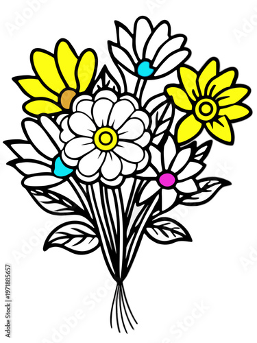 vibrant bouquet of flowers with white and yellow petals