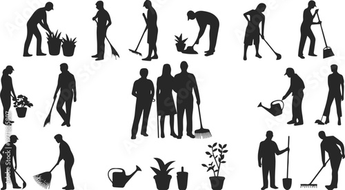 People tending balcony and container plant setups