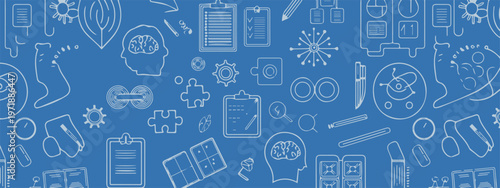 Science and research icons with microscope and charts