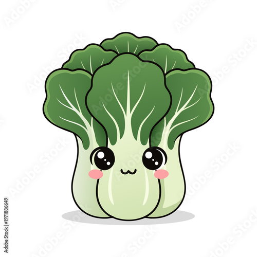 Cute Baby Bok Choy Character with Big Eyes Vegetable Illustration