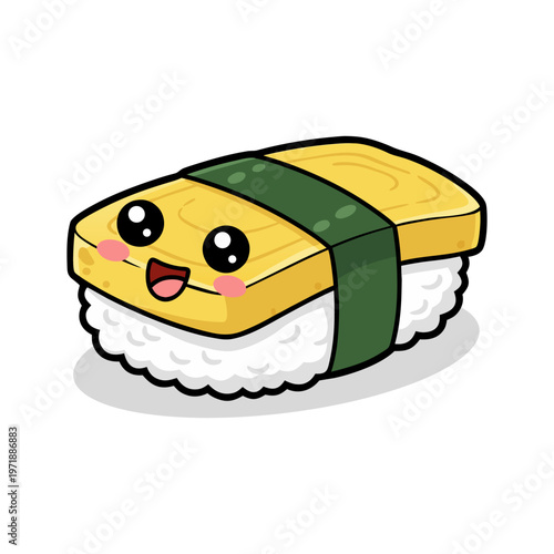 Cute Tamago Sushi Character with Happy Expression Illustration