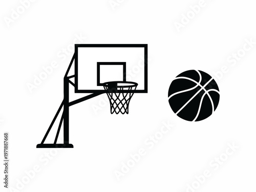 Basketball Hoop with Ball Vector Silhouette Isolated on White Background