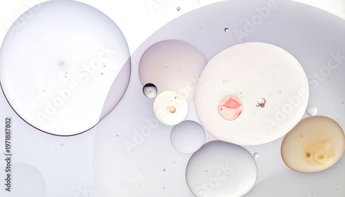 A close-up of colorful oil droplets on a white surface