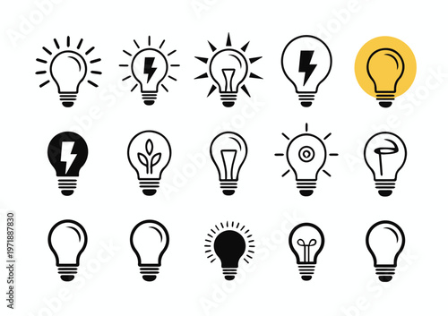 Light bulb icons for business brainstorming and strategy