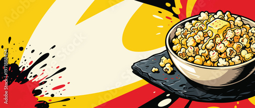 Delicious Bowl of Popcorn with Melted Butter Ready for Snacking.