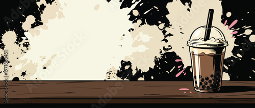 Delicious Bubble Tea Drink with Straw and Topping.