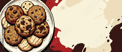 Delicious Chocolate Chip Cookies on a Plate Freshly Baked Sweet Treat.