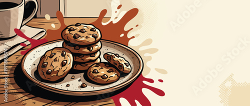 Delicious chocolate chip cookies on a plate freshly baked sweet treats.