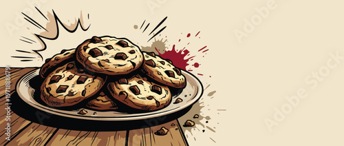 Delicious chocolate chip cookies on a plate ready to be enjoyed as a sweet treat.