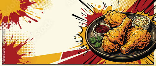 Delicious Crispy Fried Chicken Drumsticks with Dipping Sauces.