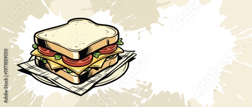 Delicious Freshly Prepared Sandwich with Various Fillings on Plate.